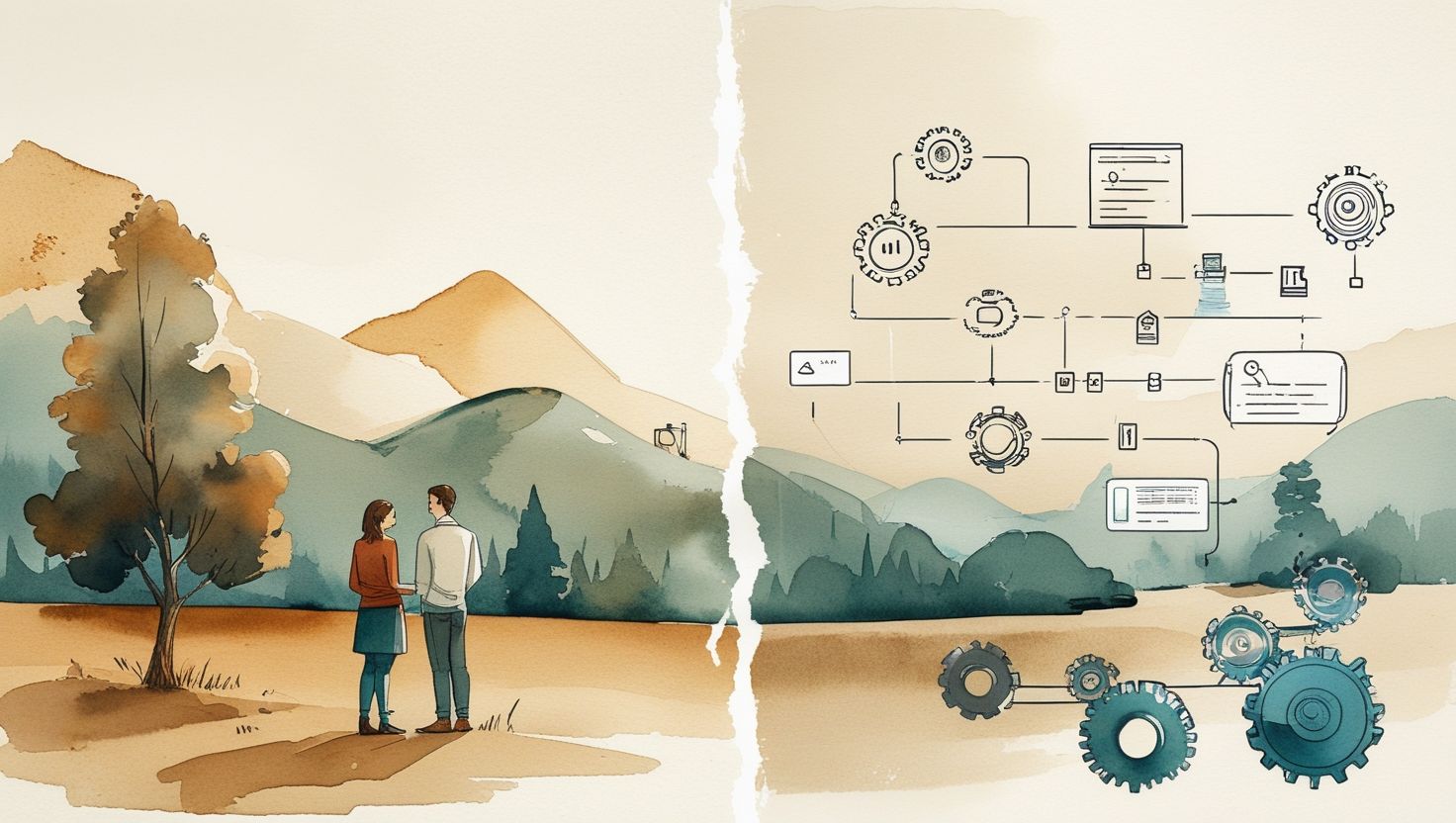 Aquarell-Landschaft — die Ebene nach dem Flattening